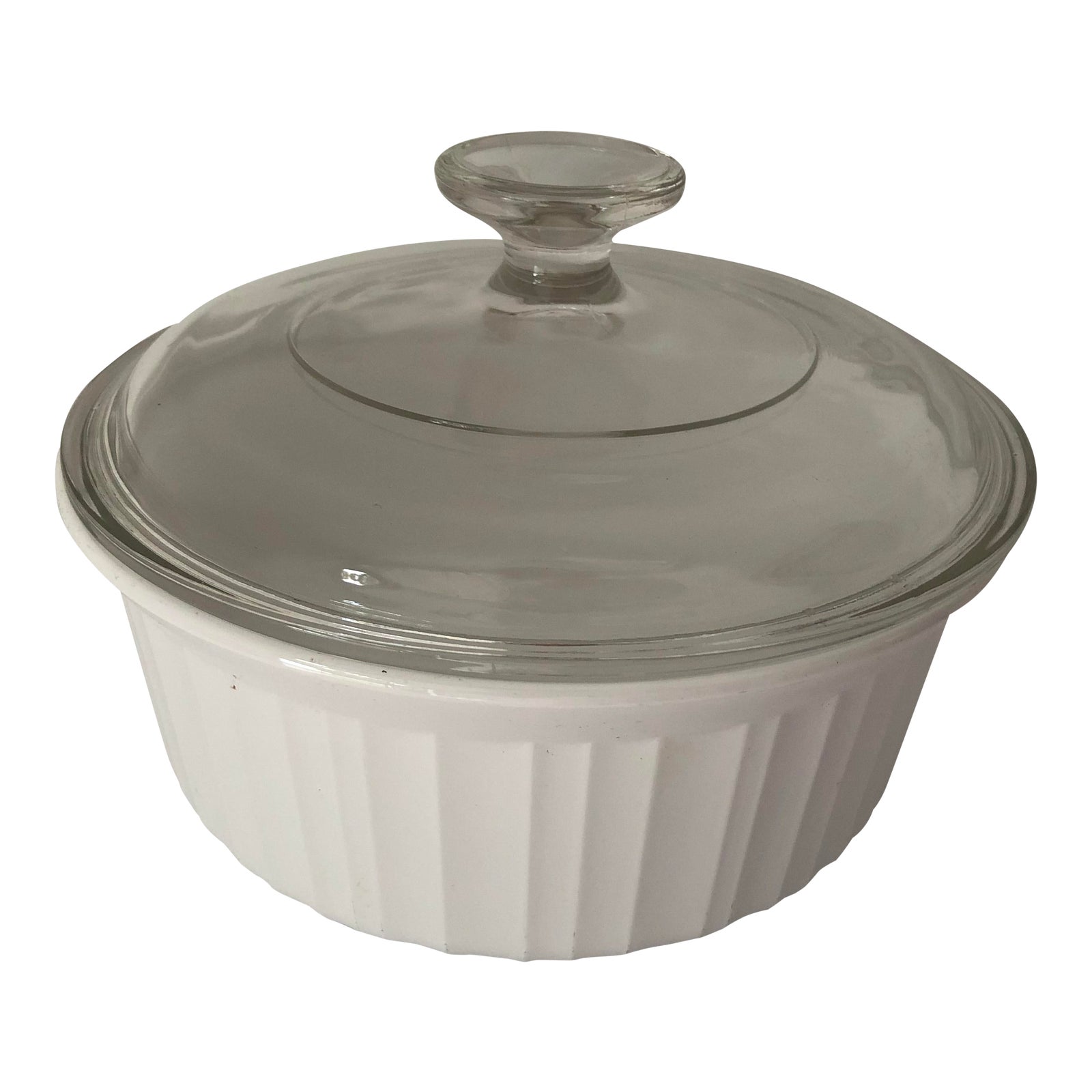 Vintage French White Corning Ware Round Casserole Bowl With Glass Lid