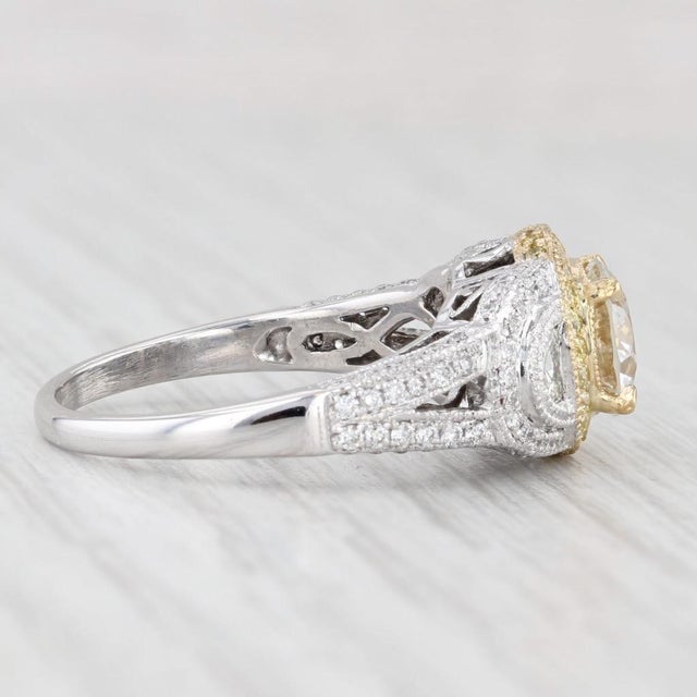 2010s 1.87ctw White Yellow Diamond Halo Engagement Ring 18k White Gold Size 8 Gia For Sale - Image 5 of 8