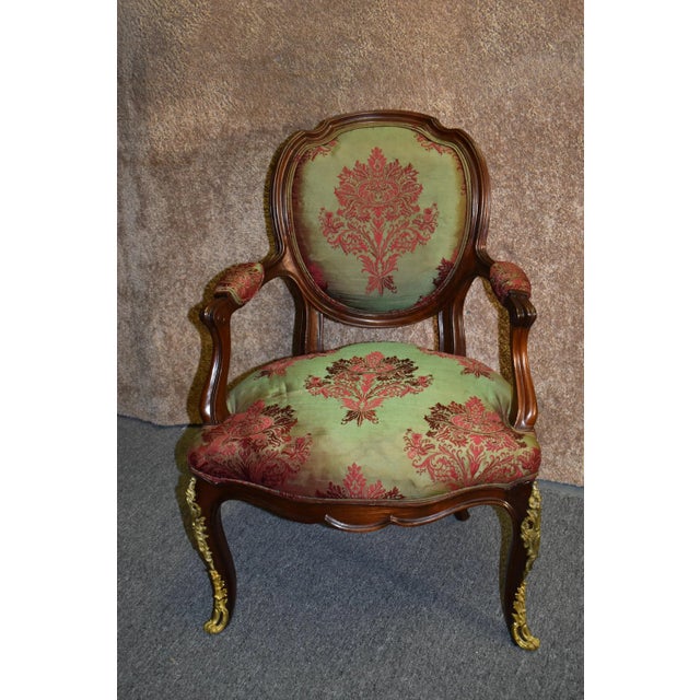 Vintage Italian Style Arm Accent Chair W/Brass Ormolu For Sale - Image 13 of 13