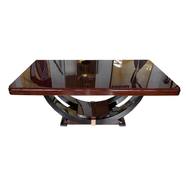 Art Deco Dining Table in Makassar Ebony and Black Lacquer with Gondola Base, 1930, in Very Good conditions. Designed 1920...