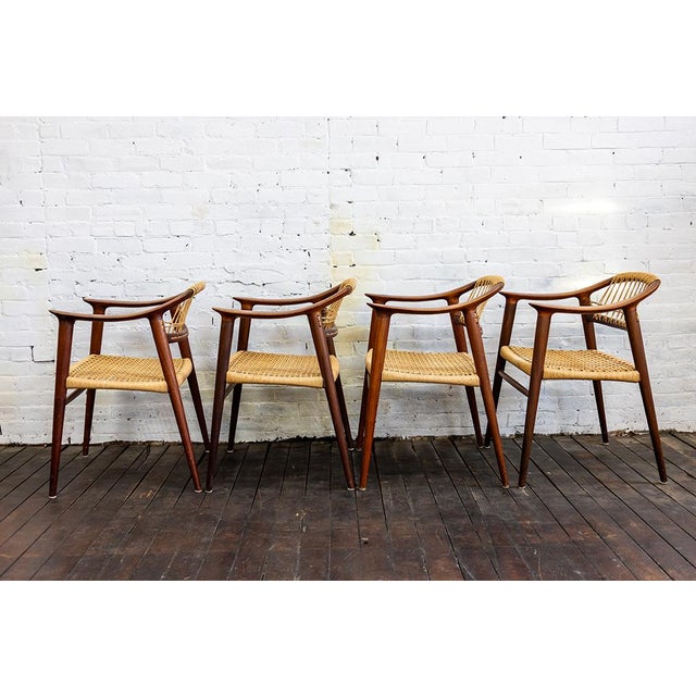 Brown Set of Four (4) Bambi Teak & Cane Dining Chairs by Rolf Rastad & Adolf Relling, Norway 1950s For Sale - Image 8 of 15