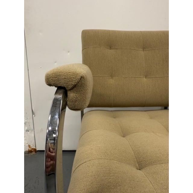 Pair of steel framed Bauhaus chairs reupholstered in beige limousine fabric