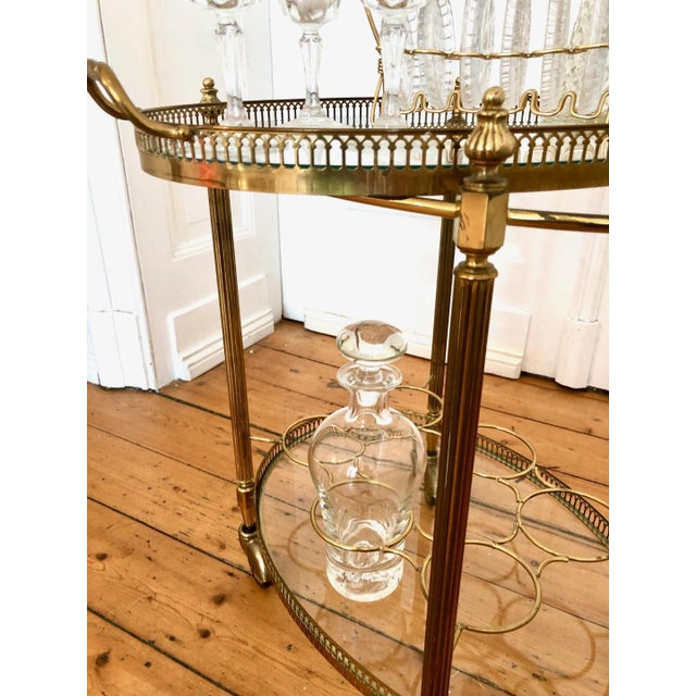 Vintage French Brass Tea Trolley with Removable Tray and 8-Tier Bottle Holder, 1950s For Sale - Image 6 of 8