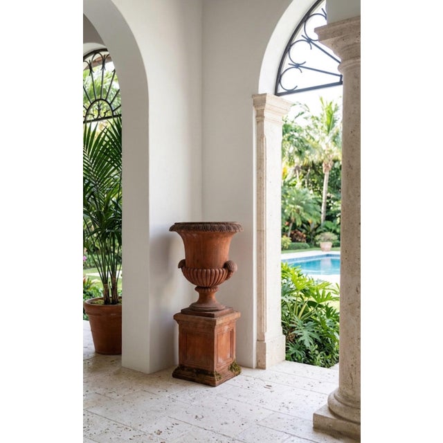 Vintage Italian Terracotta Garden Urn on Pedestal For Sale In West Palm - Image 6 of 12
