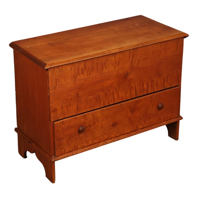 Antique American Country Birdseye Maple Blanket Chest With Lower Drawer For Sale