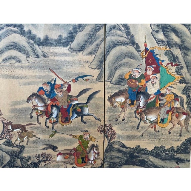 Korean Joseon Period Four-Panel Folding Screen With Tiger Hunt and Calligraphy, For Sale - Image 10 of 18