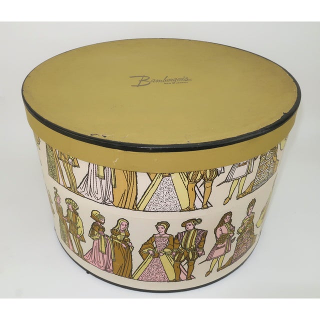 1960’s colors combined with ‘timeline of fashion’ graphics make for a wonderful cardboard hat box from the New Jersey...
