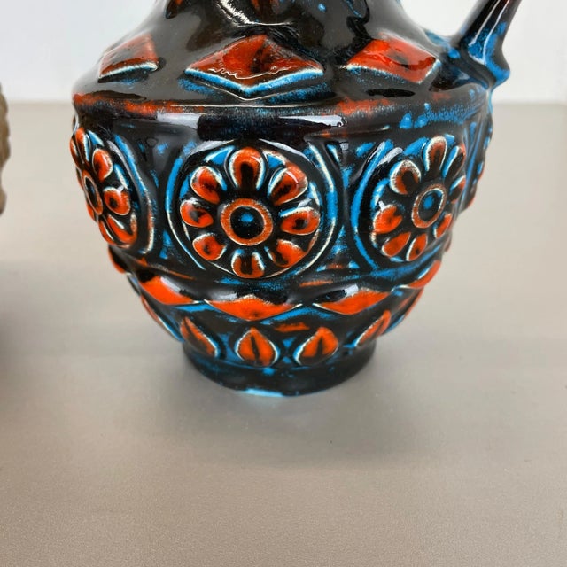 Multi-Color Fat Lava Op Art Pottery Vase from Bay Ceramics Germany, 1960s, Set of 2 For Sale - Image 9 of 17