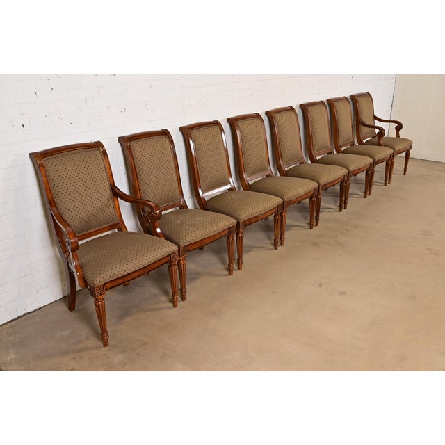 Ethan Allen French Regency Louis XVI Carved Cherry Wood Upholstered Armchairs, Pair For Sale - Image 10 of 11