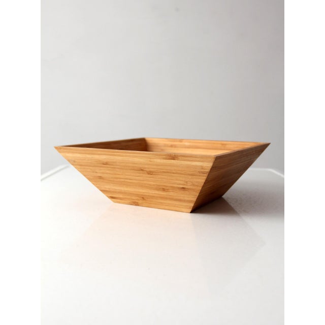 Vintage Bamboo Salad Serving Bowl With Hand Shaped Serving Utensils For Sale - Image 13 of 18