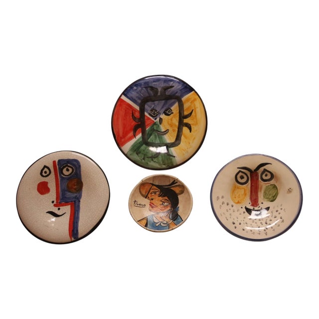 Set of 4 Stamped Madoura Ceramic Plates Edition Picasso For Sale