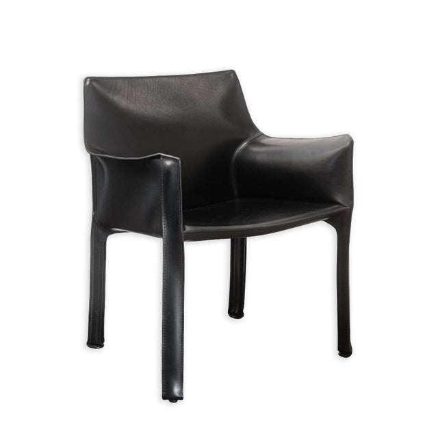Modern Set of 4 Mario Bellini for Cassina Cab 413 Black Leather Modern Dining Armchairs For Sale - Image 3 of 11