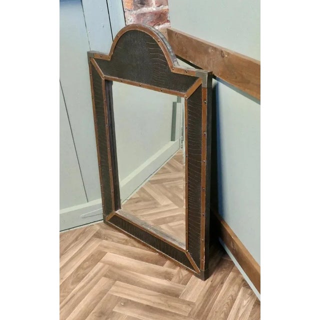 Animal Skin French Art Deco Leather Wall Mirror, 1910s For Sale - Image 7 of 8