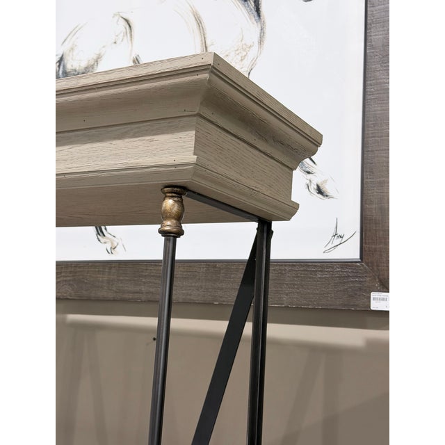 French Pair of Restoration Hardware French Library Oak & Iron Open Shelving Étagères For Sale - Image 3 of 8