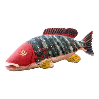 Vintage Monumental Hand Painted Fish For Sale