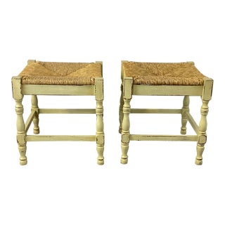 Vintage Italian Rustic European Rush Seat Benches - a Pair. For Sale