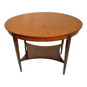 Inlaid English Edwardian Parquetry Top Oval Mahogany Center Table, 19th C.