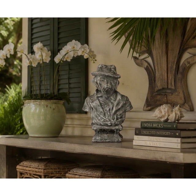 Vintage Anthropomorphic Cast Iron Dog Bust in Fedora and Overcoat For Sale - Image 10 of 12