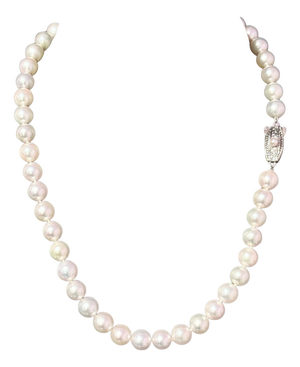 1990s Mikimoto Akoya Pearl Necklace 17" Sterling Silver 8 - 8.5 mm Estate