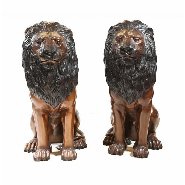 Large Cat Castings Bronze Lion Gatekeeper Statues, Set of 2 For Sale - Image 11 of 11