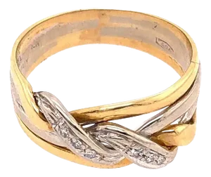 18 Karat Two-Tone Gold and Diamond Twist Wedding Fashion Ring 0.18 TDW, Size 4.5