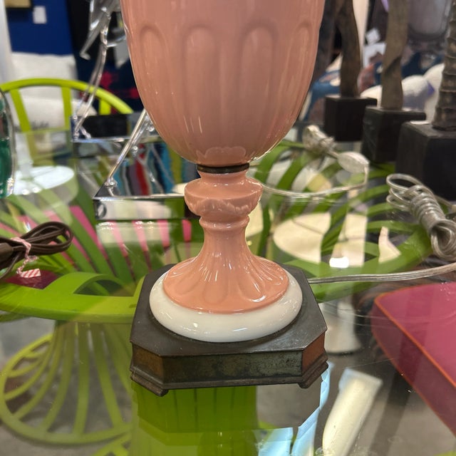1950s Antique Lenox Pink and White Porcelain Ceramic Table Lamp Signed For Sale - Image 5 of 8