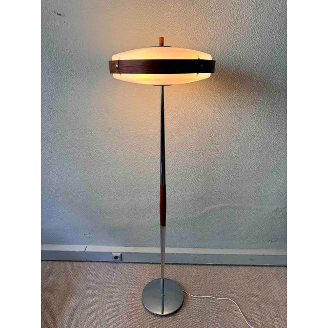 Phase Eclipse S Dimmable Floor Lamp in Chrome & Wood by Luis Pérez De La Oliva for Fase, 1966 For Sale - Image 10 of 16
