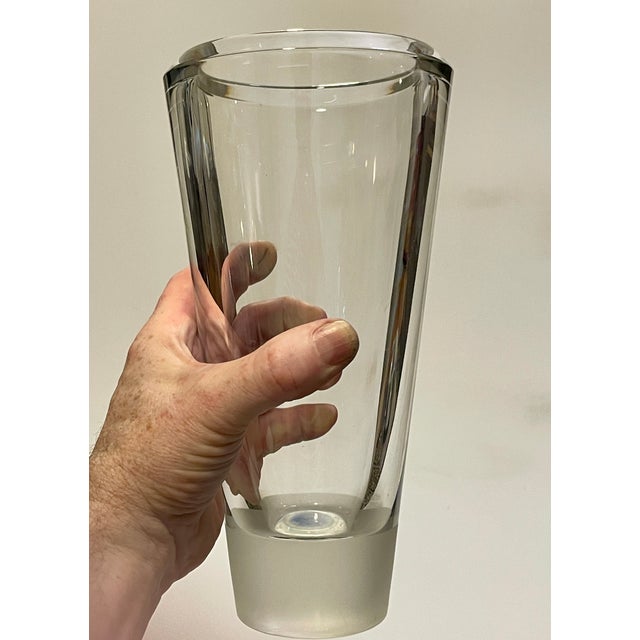 Transparent Signed Vera Wang for Wedgwood Crystal Vase With Frosted Pedestal Base, 10.5"h For Sale - Image 8 of 8
