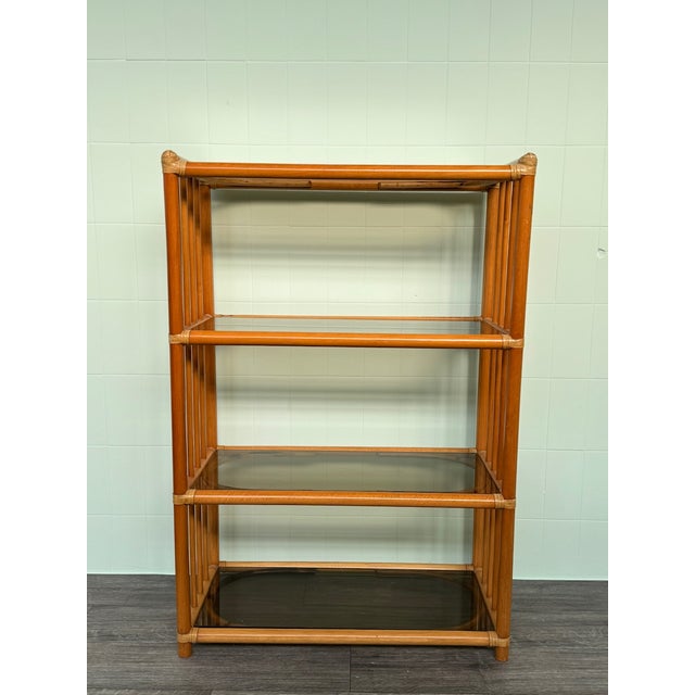 Vintage Italian Bookcase Shelf in Bamboo and Smoked Glass, 1980s For Sale - Image 4 of 12