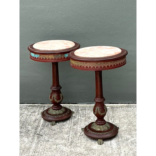 Vintage Regency Ormolu Pedestal Table With Inset Marble - Set of 2 For Sale - Image 11 of 12