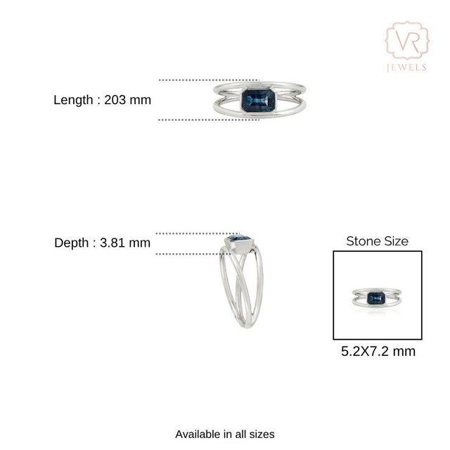 14k Gold 1.12 Carat Blue Sapphire Bezel Set Double Band Modernist Ring Size 4 For Sale - Image 13 of 17