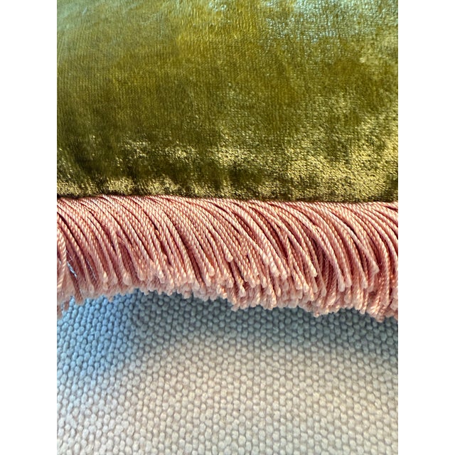 Add refined European luxury to your space with this authentic Anke Drechsel decorative pillow. Crafted in lustrous olive...