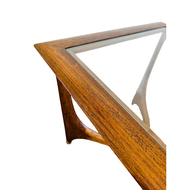 Vintage Lane Silhouette Mid-Century Modern Walnut Side Tables, Pair – Sculptural X-Stretcher Base With Inset Glass Tops For Sale - Image 10 of 12