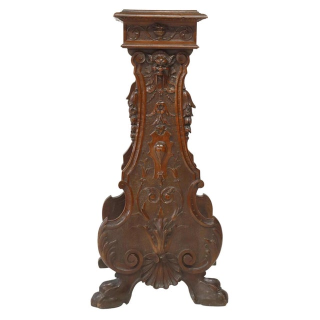 Handsome Antique Pedestal, Stand, Hall, Italian Renaissance Revival Walnut, Late 1800's, 19th Century! Italian Renaissance...