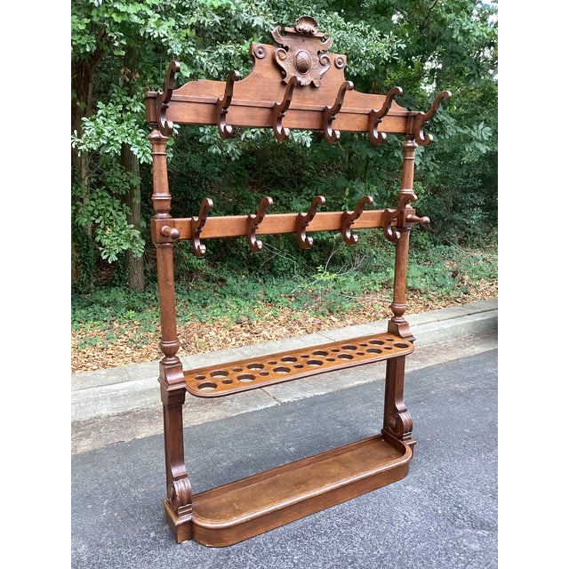 Late 19th Century Late 19th-Century Victorian Carved Wood Hall Tree & Umbrella Stand, Circa 1890 For Sale - Image 5 of 10