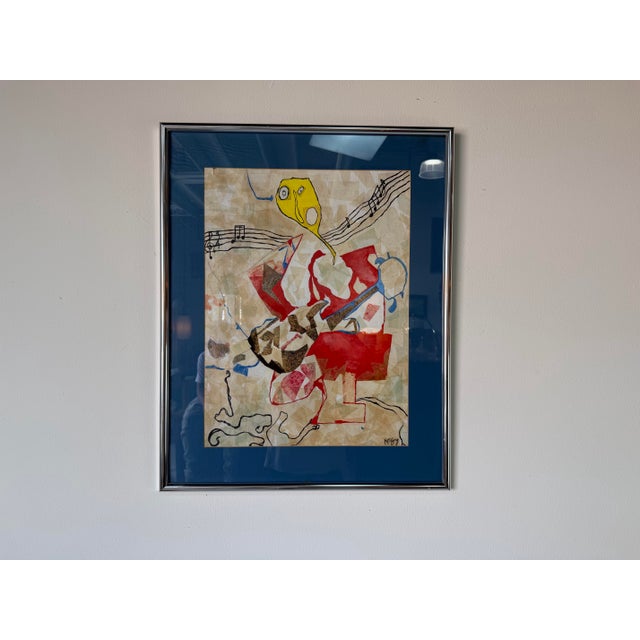 Mid-Century Modern Vintage Mixed Media Abstract Paper Collage Painting – Signed For Sale - Image 3 of 12