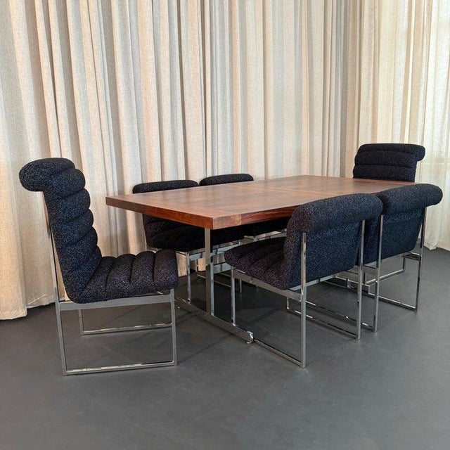 Milo Baughman 1970s Upholstered Chrome Milo Baughman Style Dining Chairs- Set of 6 For Sale - Image 4 of 12