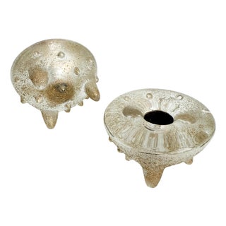 1920's French Andre Thuret Style Glass Candle Holders - A Pair For Sale
