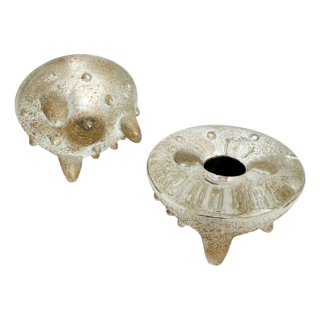 1920's French Andre Thuret Style Glass Candle Holders - A Pair For Sale