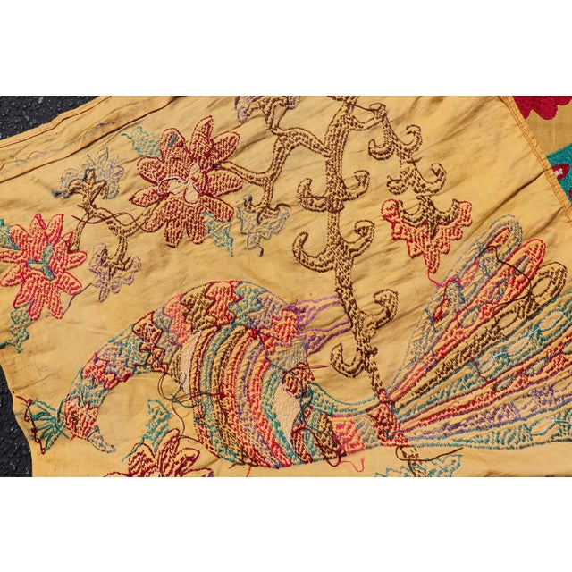 Antique Uzbekistan Suzani Runner With Colorful Peacock and Botanical Design For Sale - Image 14 of 14