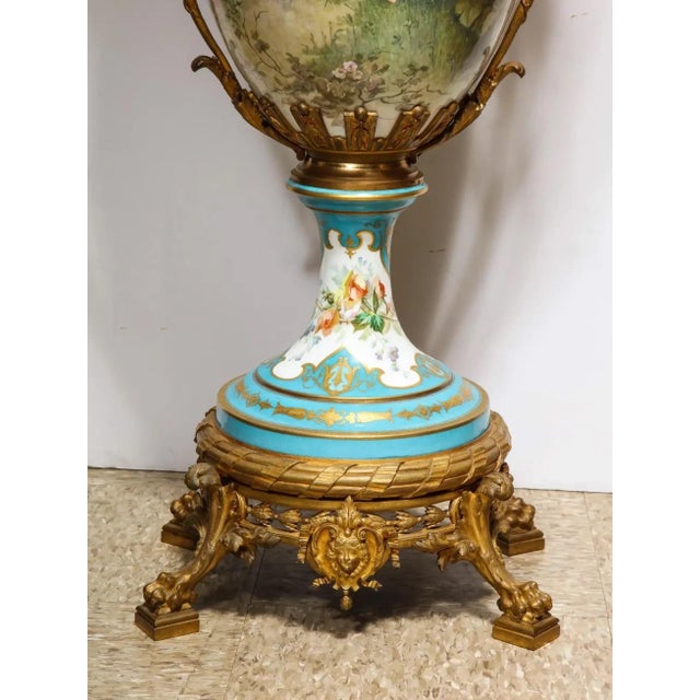 Mid 19th Century Palatial French Ormolu-Mounted Sevres Porcelain Hand-Painted Vase and Cover For Sale - Image 4 of 18