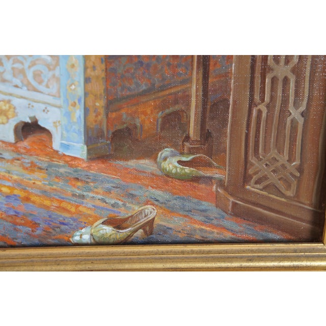 Late 20th Century Late 20th Century Dreaminess After Dorofield Hardy Orientalist Ottoman Style Oil Painting Framed For Sale - Image 5 of 13