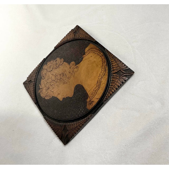 Antique Art Nouveau Pyrography Woman Protrait Framed Hanging Wall Art, C. 1900s For Sale - Image 4 of 10
