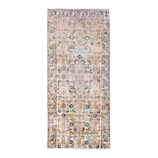 1960s Vintage Persian Distressed Handmade Allover Geometric Beige Wool Runner For Sale
