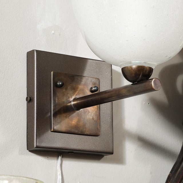 2020s Pair of Modernist Hand-Blown Murano Glass Pulegoso Sconces in Oil Rubbed Bronze For Sale - Image 5 of 17