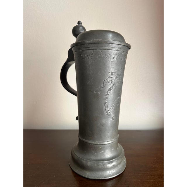 Late 18th Century Antique 18th Century German Pewter Hand Etched Lidded Beer Stein for a Tradesman Stamped 1799 For Sale - Image 5 of 12
