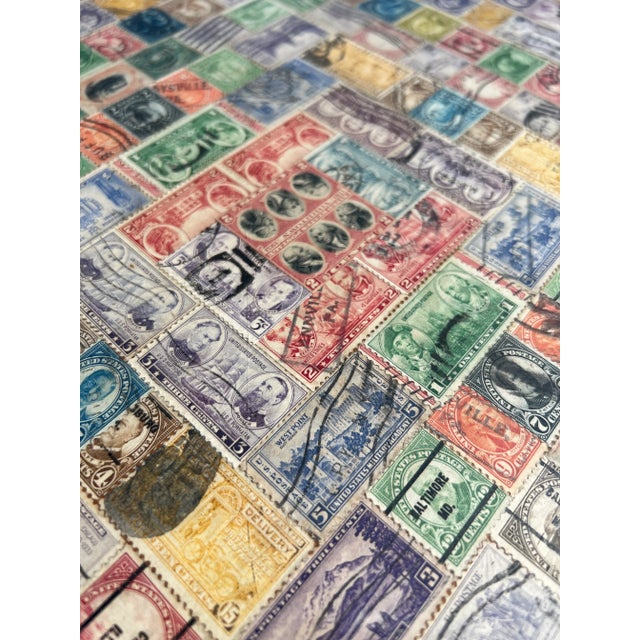 Antique Pennsylvania Folk Art Postage Stamp Decoupage Game Table, 1938 For Sale - Image 4 of 13