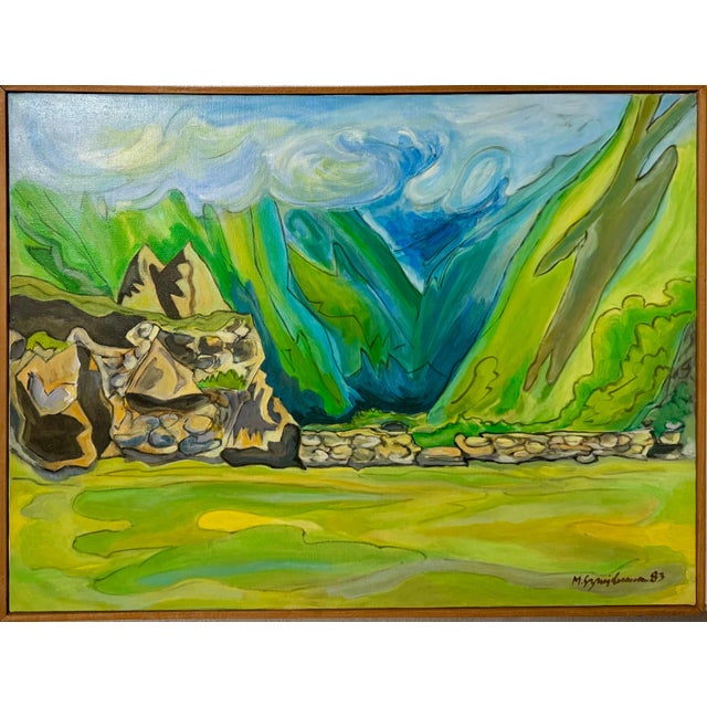 Marius Sznajderman, Large Venezuelan Modernist Abstract Oil Painting Machu Picchu Marius Sznajderman, 1983 For Sale