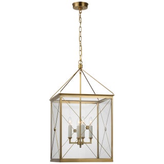 Julie Neill for Visual Comfort Signature Rossi Medium Lantern in Antique-Burnished Brass with Clear Glass For Sale