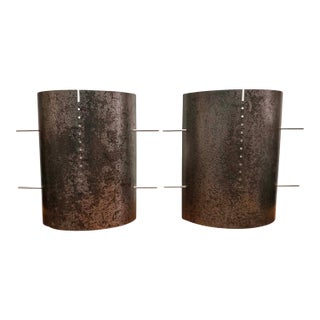 Vintage Brutalist Patinated Steel Wall Sconces - a Pair For Sale